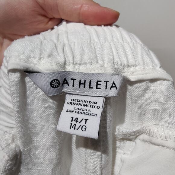 Athleta Women's Sz 14 Tall White Linen Jogger Pants Pull on Elastic Waist - Picture 4 of 7